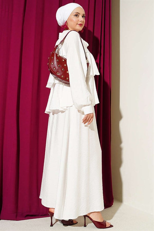 White Layered Skirt 2 Piece Set with Neckline Tie