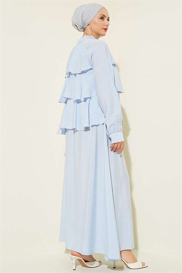 Layered Skirt 2 Piece Set with Neckline Tie, Blue