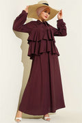 Layered Skirt 2 Piece Set with Neckline Tie, Plum
