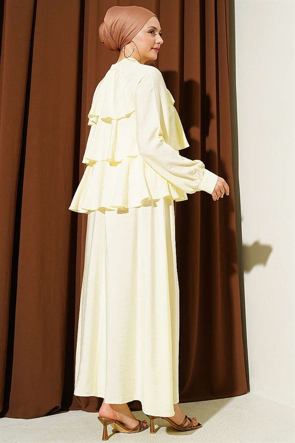 Yellow Layered Skirt 2 Piece Set with Neckline Tie