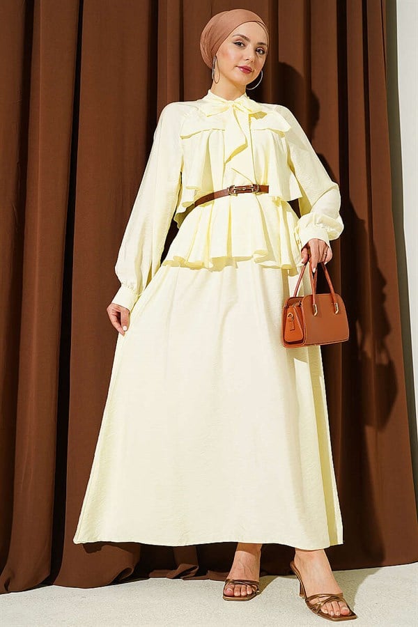 Yellow Layered Skirt 2 Piece Set with Neckline Tie