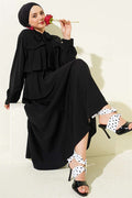 Black Layered Skirt 2 Piece Set with Neckline Tie