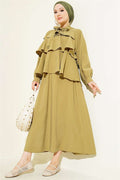 Layered Modal Skirt 2 Piece Set with Neckline Tie, Light Green
