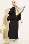 Black Layered Modal Skirt 2 Piece Set with Neckline Tie