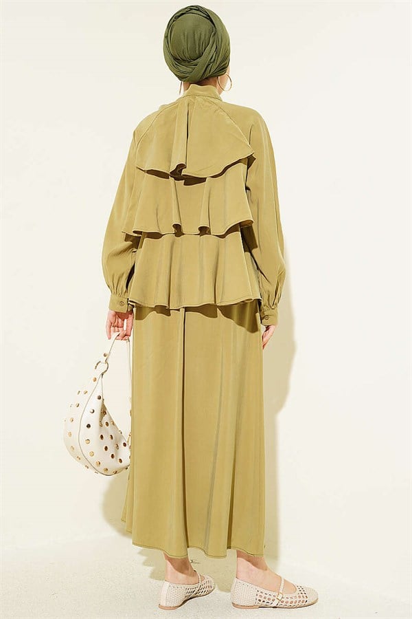 Layered Modal Skirt 2 Piece Set with Neckline Tie, Light Green
