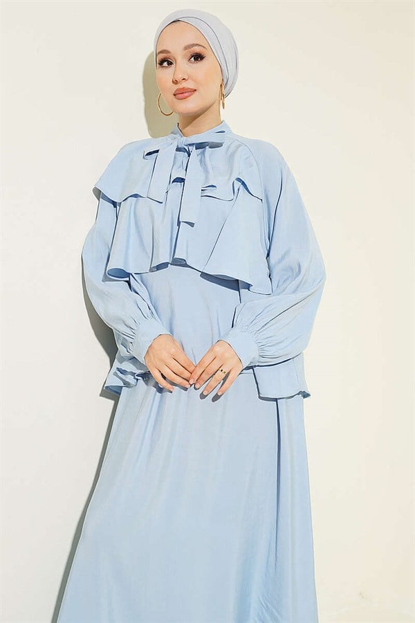 Blue Layered Modal Skirt 2 Piece Set with Neckline Tie
