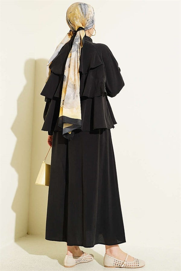 Black Layered Modal Skirt 2 Piece Set with Neckline Tie