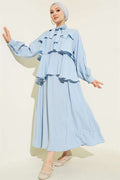 Blue Layered Modal Skirt 2 Piece Set with Neckline Tie