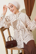 Polka Dot Shirt with Tie Collar, Beige