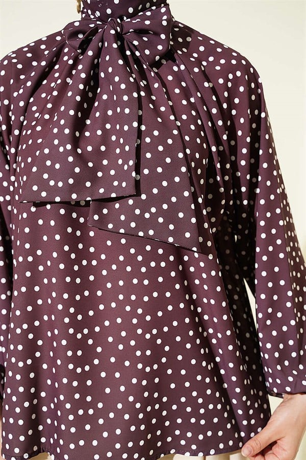 Polka Dot Tunic with Neckline, Brown