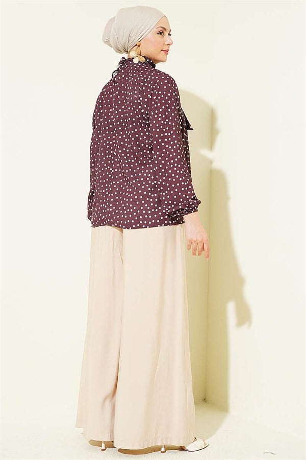 Polka Dot Tunic with Neckline, Brown
