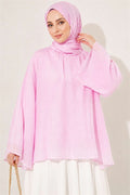 Pink Blouse with Gathered Neckline and Wide Sleeves