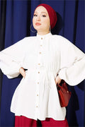 Shirt with Drawstring Collar and Belt, Ecru