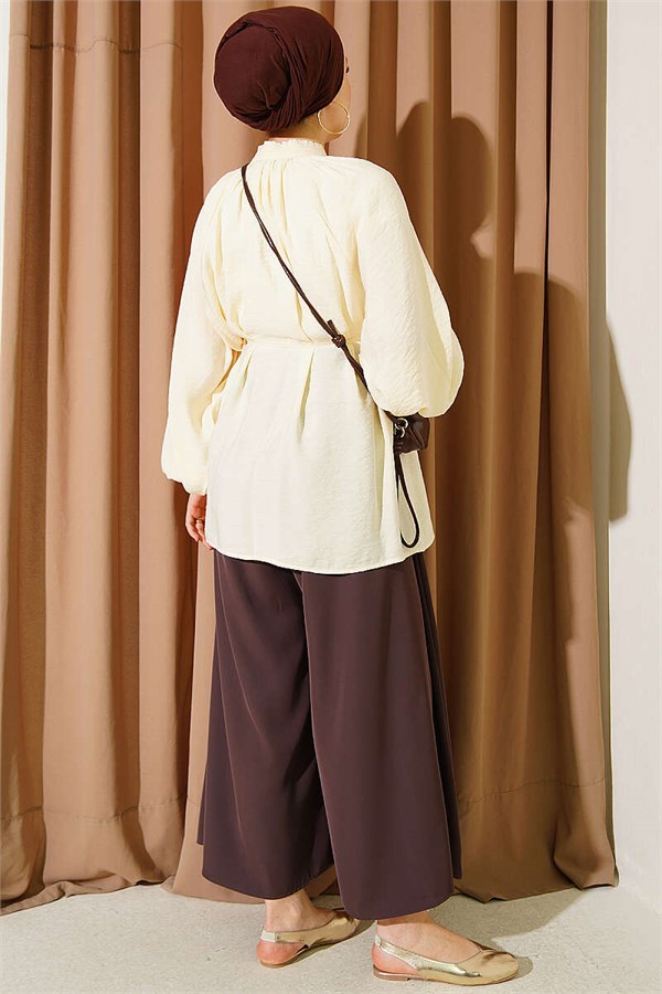 Yellow Shirt with Drawstring Collar