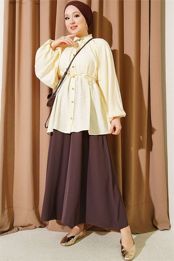 Yellow Shirt with Drawstring Collar