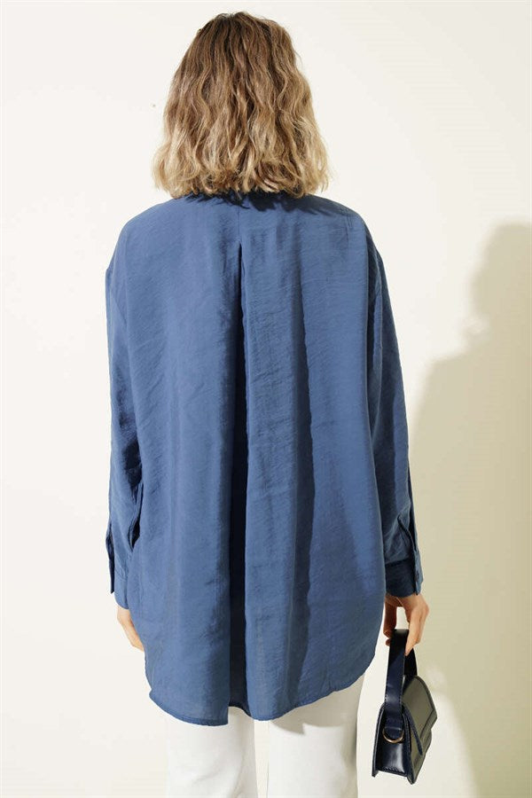 Oversize Shirt with Collar Pockets, Indigo