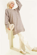 Soft Knit Tunic with Floral Collar and Mink