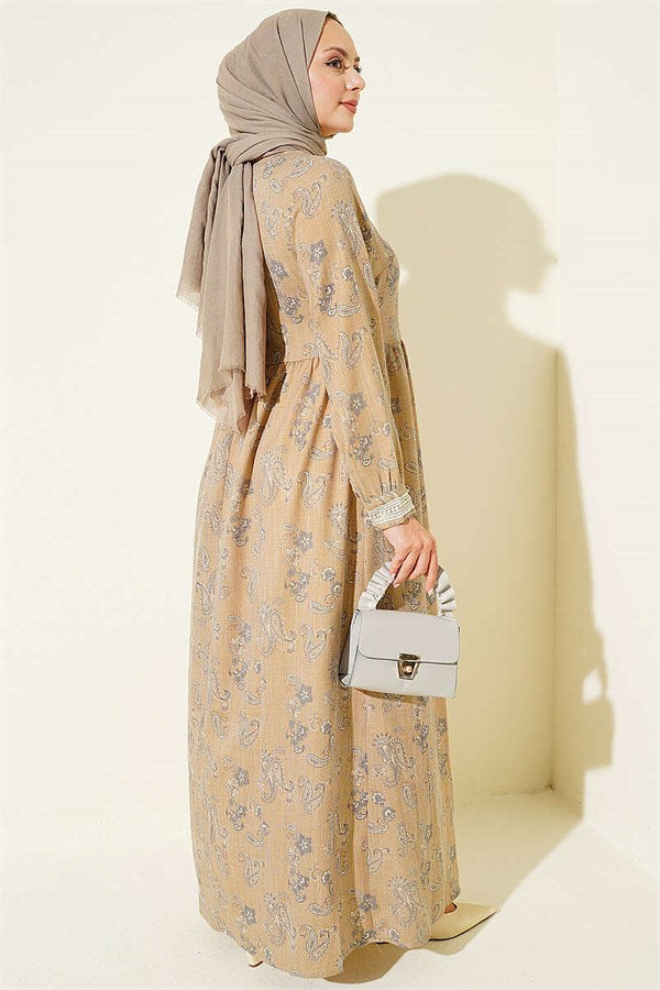 Mustard Dress with Lace Trim Collar