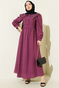Purple Dress with Lace Collar and Balloon Sleeves