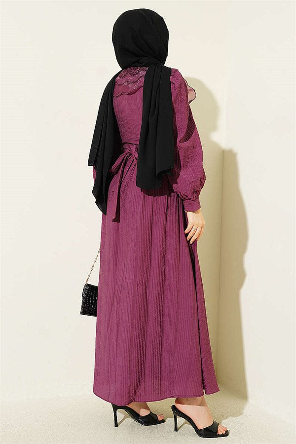 Purple Dress with Lace Collar and Balloon Sleeves