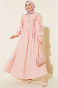 Collar Lace Balloon Sleeve Dress Powder Pink