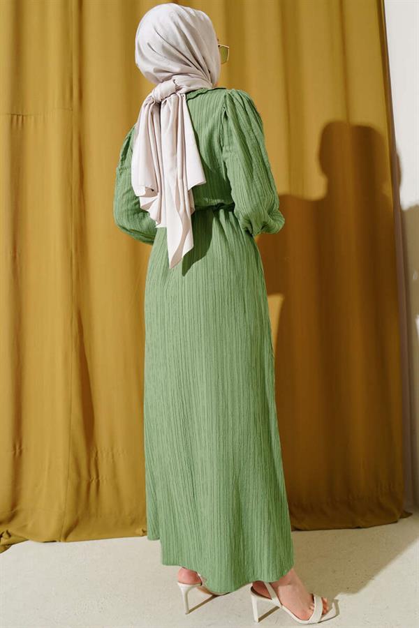 Lace Collar Buttoned Dress Almond Green
