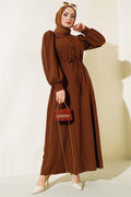 Lace Collar Buttoned Dress Brown