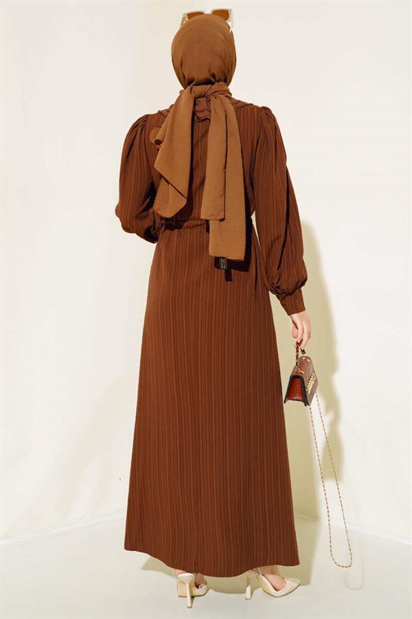 Lace Collar Buttoned Dress Brown