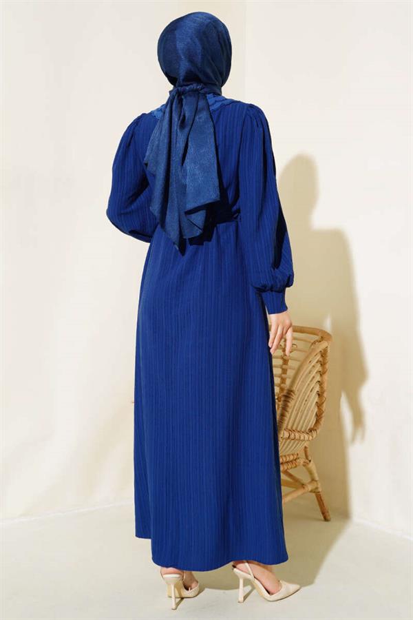 Lace Collar Buttoned Dress Navy Blue