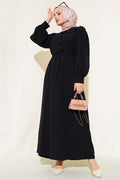 Lace Collar Buttoned Dress Black