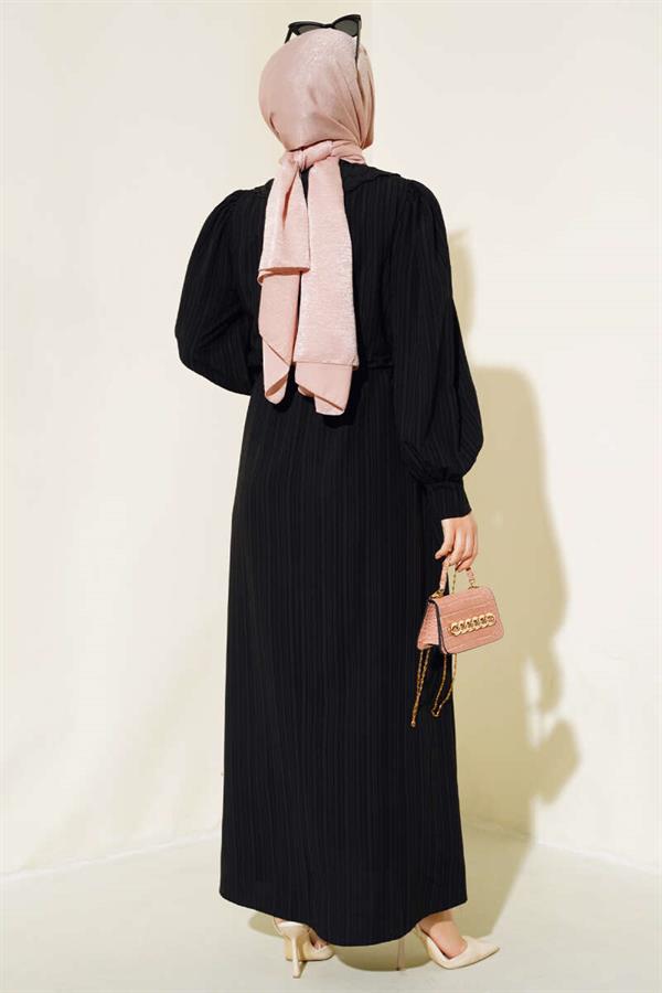 Lace Collar Buttoned Dress Black