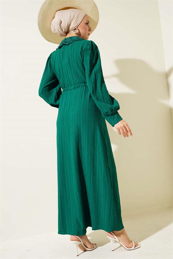 Lace Collar Buttoned Dress Green