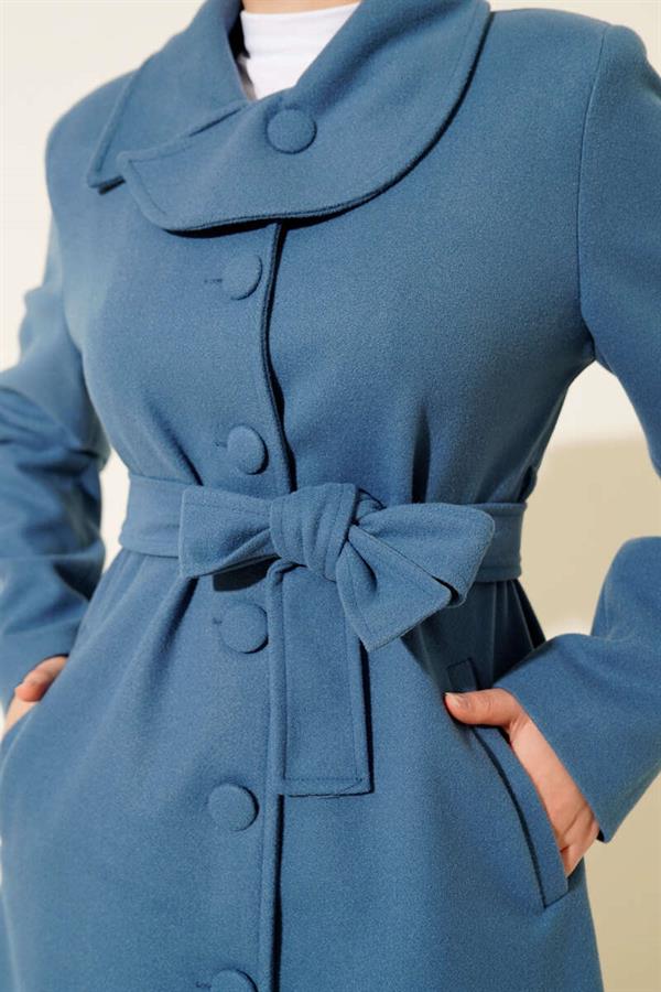Button-down Belted Cashmere Coat Blue