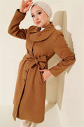Button-down Belted Cashmere Coat in Tan