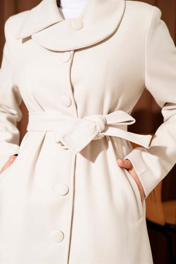 Button-down Belted Cashmere Coat Stone