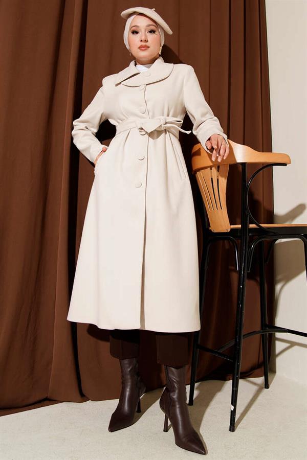 Button-down Belted Cashmere Coat Stone