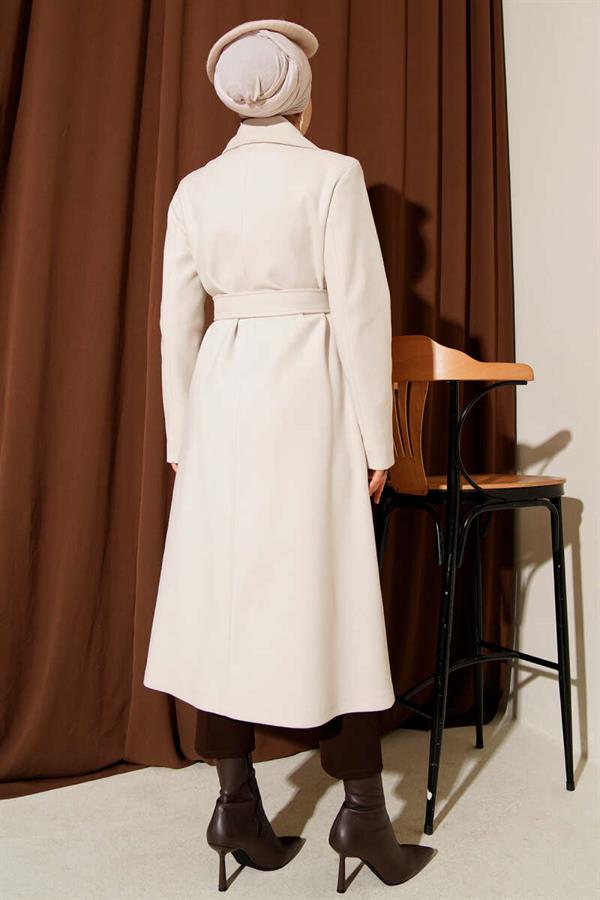 Button-down Belted Cashmere Coat Stone