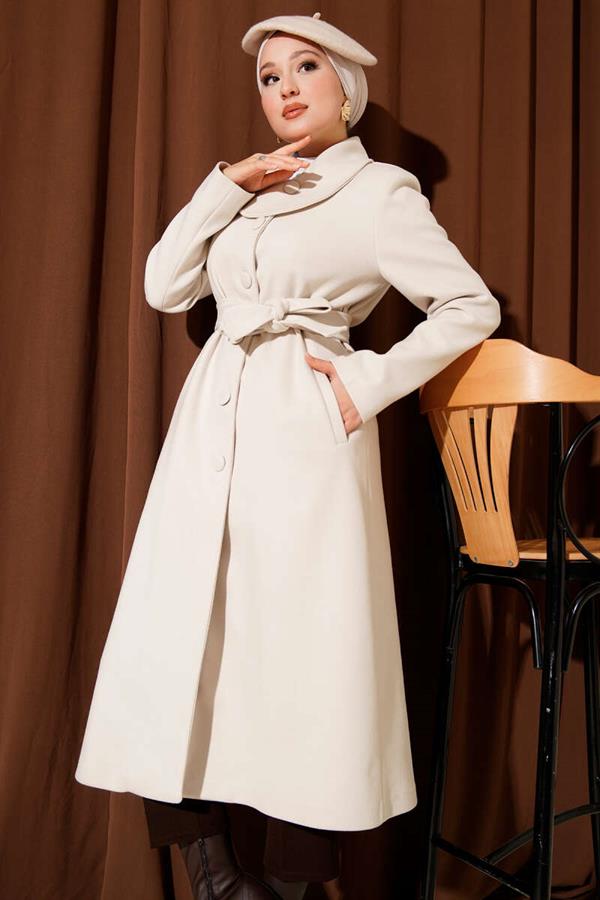 Button-down Belted Cashmere Coat Stone