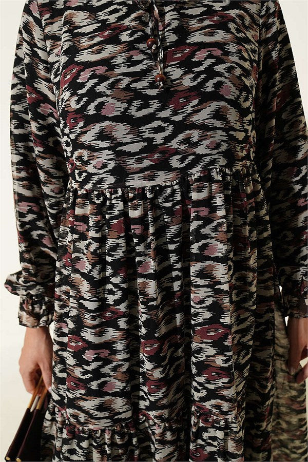 Burgundy Chiffon Tunic with Ruffle Collar Detail