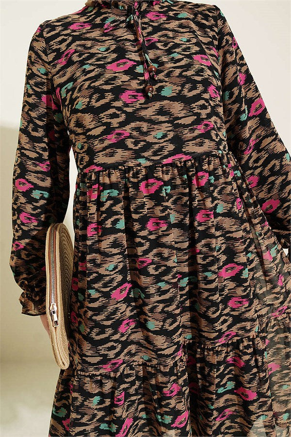 Latte Chiffon Tunic with Ruffle Collar Detail