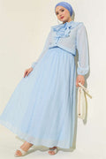 2 Piece Set with ruffled collar and lace-up skirt, blue.