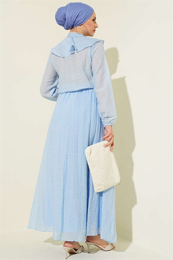 2 Piece Set with ruffled collar and lace-up skirt, blue.
