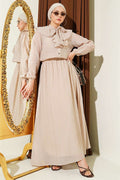 Beige 2 Piece Set with Ruffled Collar and Lace-Up Skirt