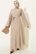 Beige Lace Dress with Ruffled Collar