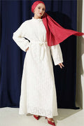 Lace Dress with Ruffled Collar, Ecru