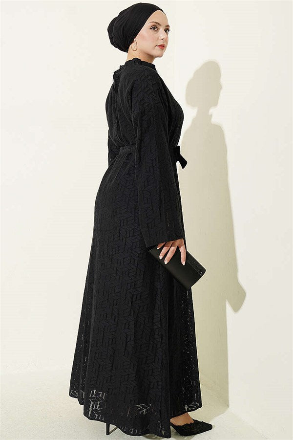 Black Lace Dress with Ruffled Collar