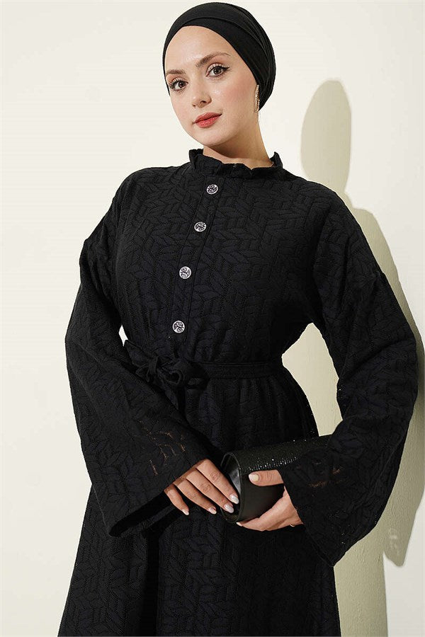 Black Lace Dress with Ruffled Collar
