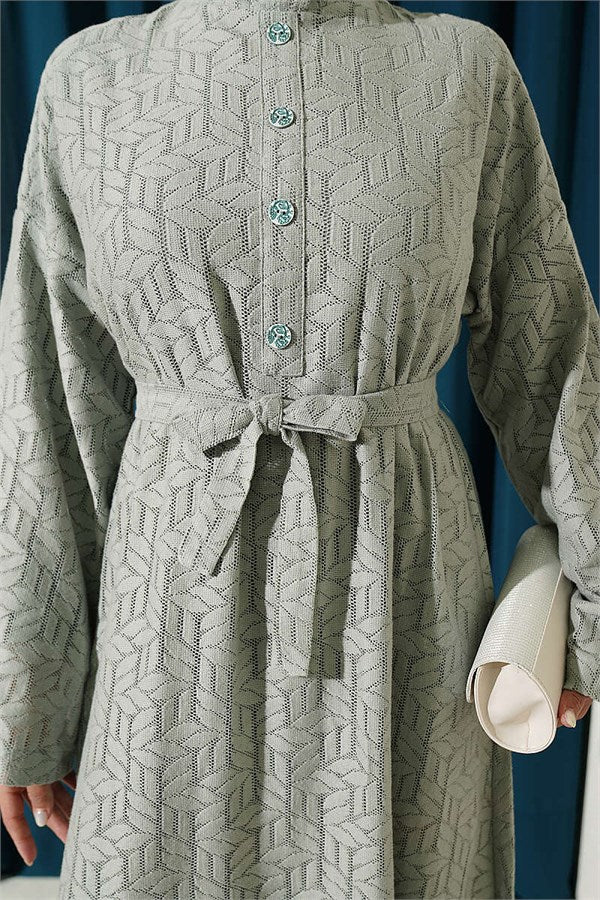 Lace Dress with Ruffled Collar, Aqua Green