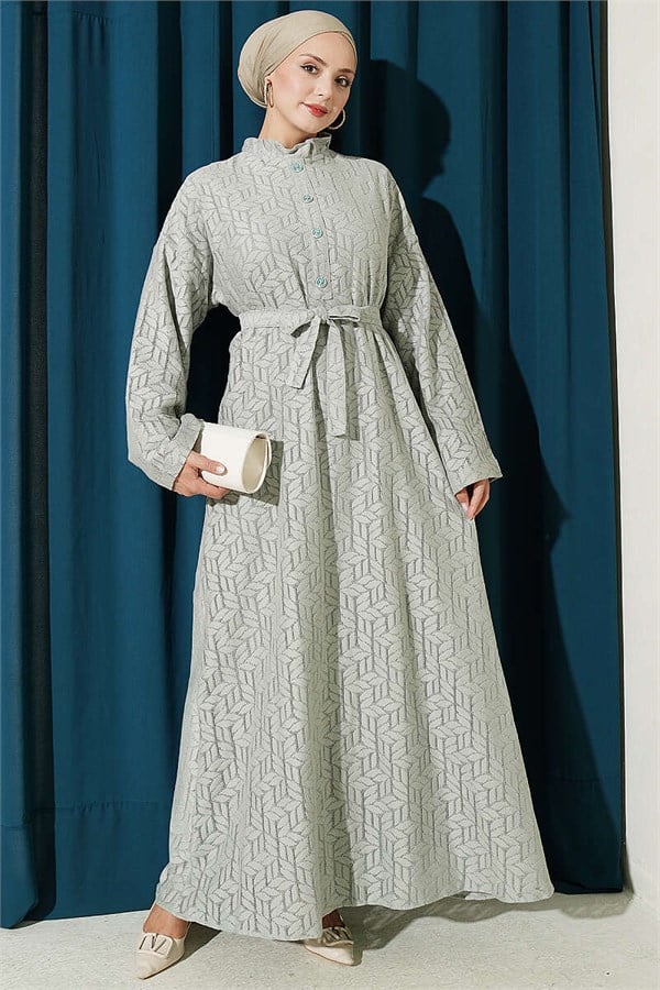 Lace Dress with Ruffled Collar, Aqua Green