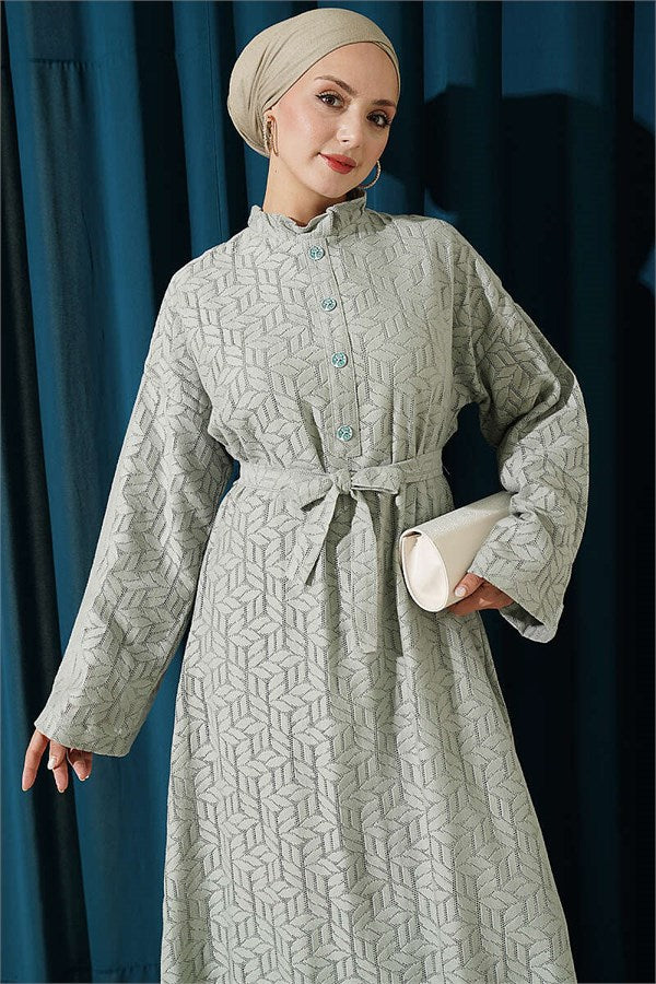 Lace Dress with Ruffled Collar, Aqua Green